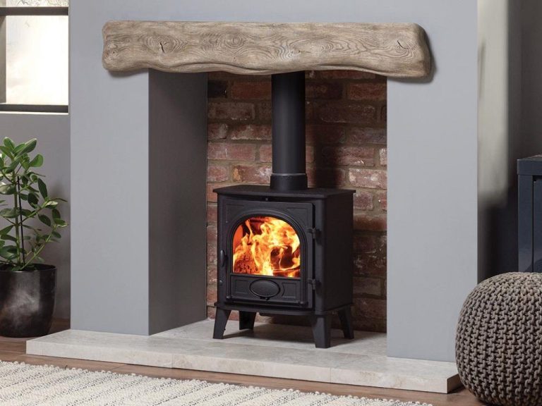 Ecodesign wood burning stove in fireplace