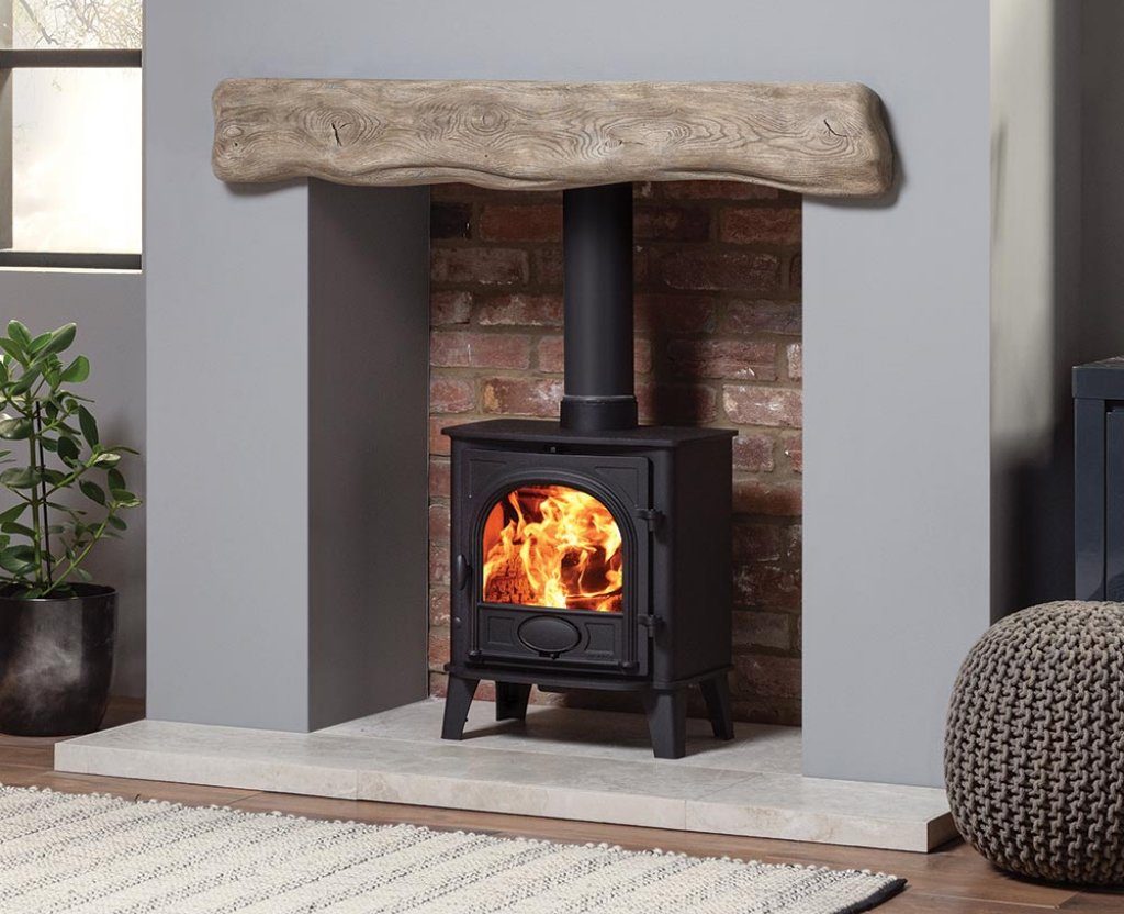 Ecodesign wood burning stove in fireplace