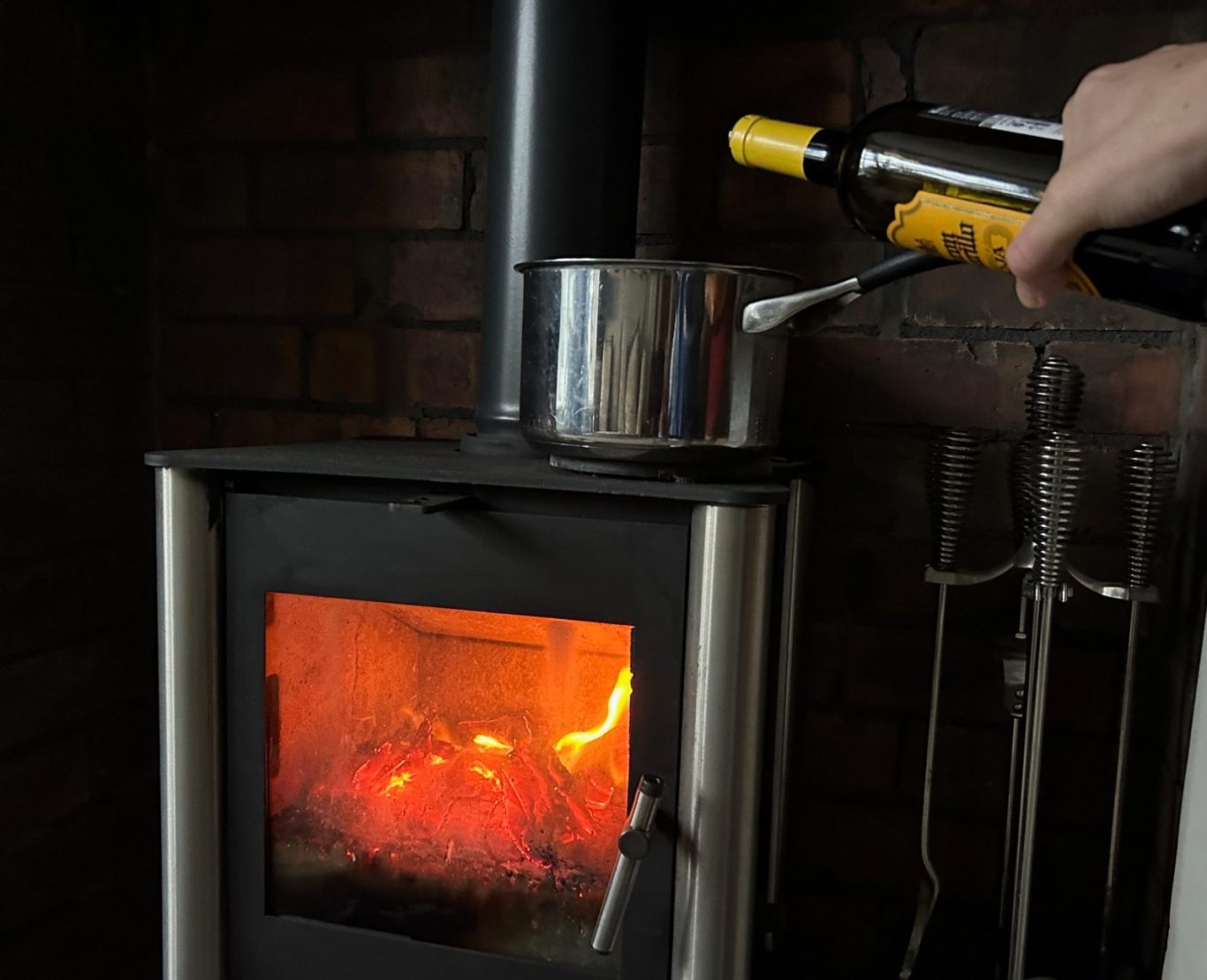 Mulled wine on wood burning stove
