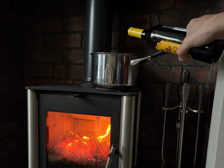 Mulled wine on wood burning stove
